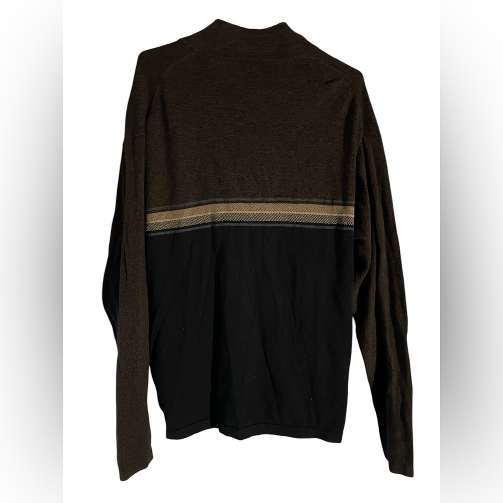 Men’s Dockers Long Sleeve Pullover 
Brown, Black, With Tan and Gray Stripes